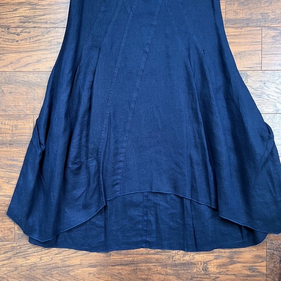 Click by CMC • linen midi dress navy blue asymmetrical lagenlook flowy - Picture 6 of 10